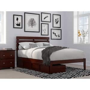 Oxford Walnut Full Solid Wood Storage Platform Bed with USB Turbo Charger and 2 Drawers