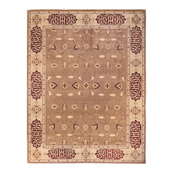 Eclectic Beige 9 ft. x 12 ft. Floral Wool Indoor Area Rug