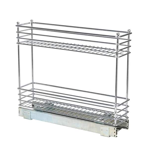 Household Essentials Narrow Sliding Cabinet Organizer, Two Tier Chrome  Organizer, Chrome, Great for Slim Cabinets in Kitchen, Bathroom and More
