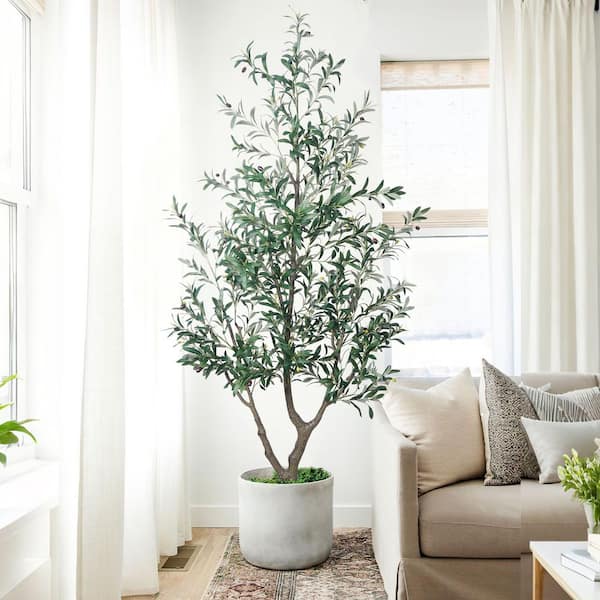 7 ft. Artificial Olive Tree Faux Olive Silk Tree Faux Plant in Pot for Indoor and Outdoor Decor