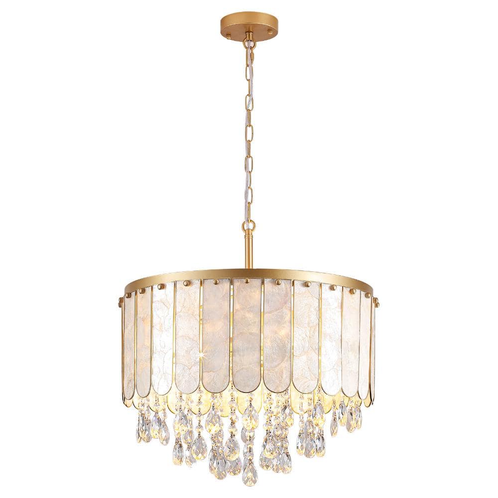 5-Light Gold Drum Chandelier with Natural Capiz Shells & Crystal Drops price history on PriceWatchPro