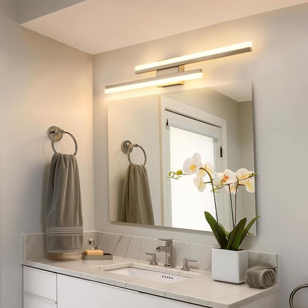 2-Light Minimalist Nickel LED Wall Sconce with Frosted Acrylic Shade, Modern Accent Light for Bedroom or Living Room