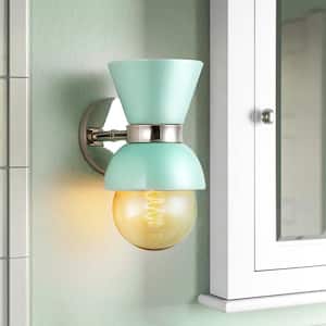 Loucks 1-Light 5.9 in. Ceramic Gloss Robins Egg Blue Wall Sconce with Cone Hourglass Bathroom Vanity Light Ceramic Shade