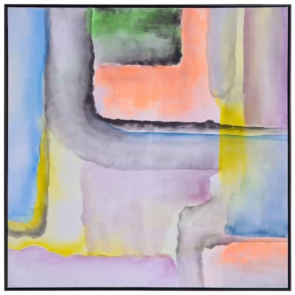 StyleCraft All In Color I - Abstract Hand Painted Canvas Wall Art - Black Frame Framed Abstract Art Print 45 in. x 45 in.