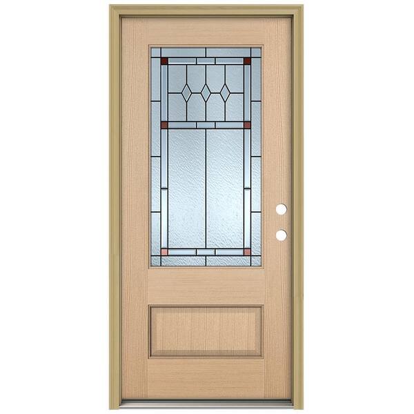 JELD-WEN 36 in. x 96 in. Ashmore 3/4 Lite Unfinished Hemlock Wood Prehung Front Door with Brickmould and Patina Caming