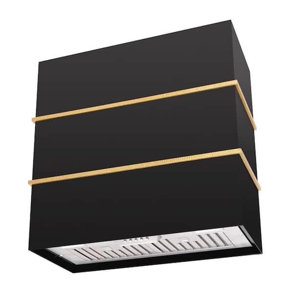 Akicon 30 in. 600 CFM Ducted Wall Mount Range Hood with 3-Speed Push Control, LED Lights and Carbon Filter, in Black with Gold