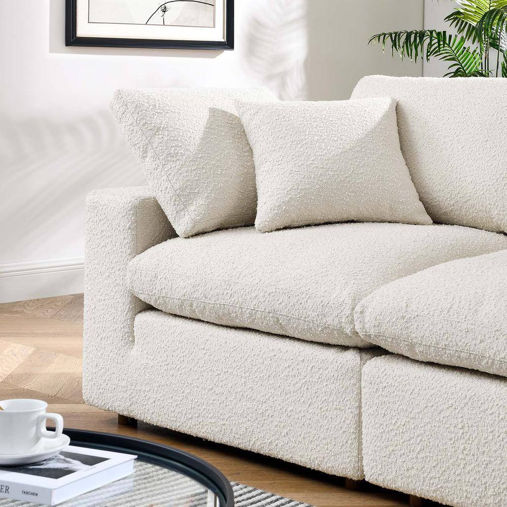 Ivory Boucle Fabric Overstuffed Loveseat with Down Cushions