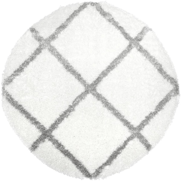 Home Dynamix Carmela Ivory/Gray 6 ft. Shag Round Area Rug