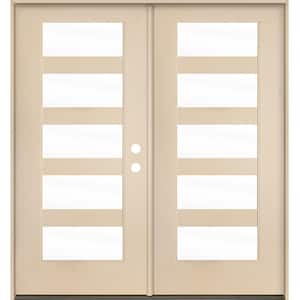 ASCEND Modern 72 in. x 80 in. Left-Active/Inswing 5-Lite Clear Glass Unfinished Double Fiberglass Prehung Front Door