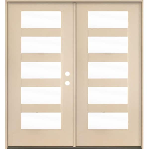 Krosswood Doors ASCEND Modern 72 in. x 80 in. Left-Active/Inswing 5-Lite Clear Glass Unfinished Double Fiberglass Prehung Front Door