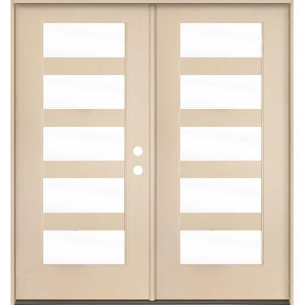 ASCEND Modern 72 in. x 80 in. Left-Active/Inswing 5-Lite Clear Glass Unfinished Double Fiberglass Prehung Front Door