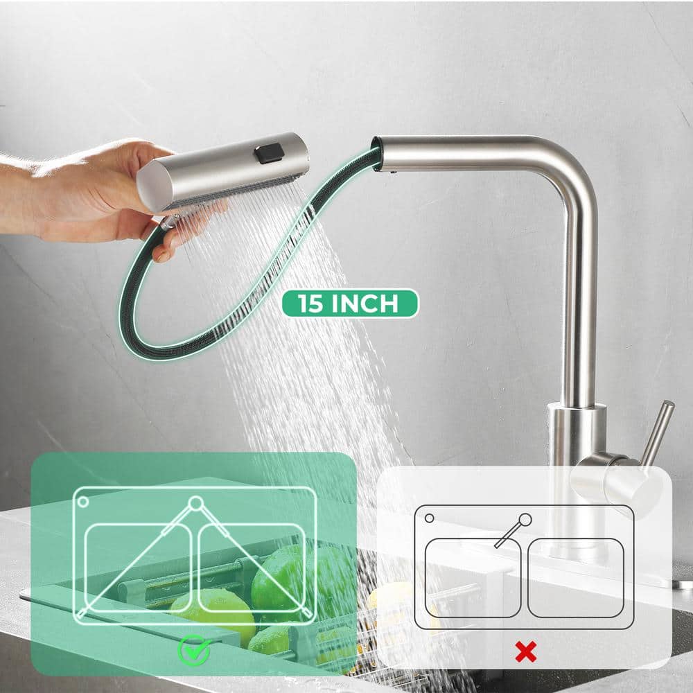 Brushed Nickel High-Arc Kitchen Faucet with Pull-Out Spray