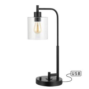 Axel Modern 23 in. Black Iron/Seeded Glass Farmhouse Industrial USB Charging LED Task Lamp