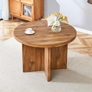 Brown Wood 42 in. Pedestal Round Dining Table Seats 4-6