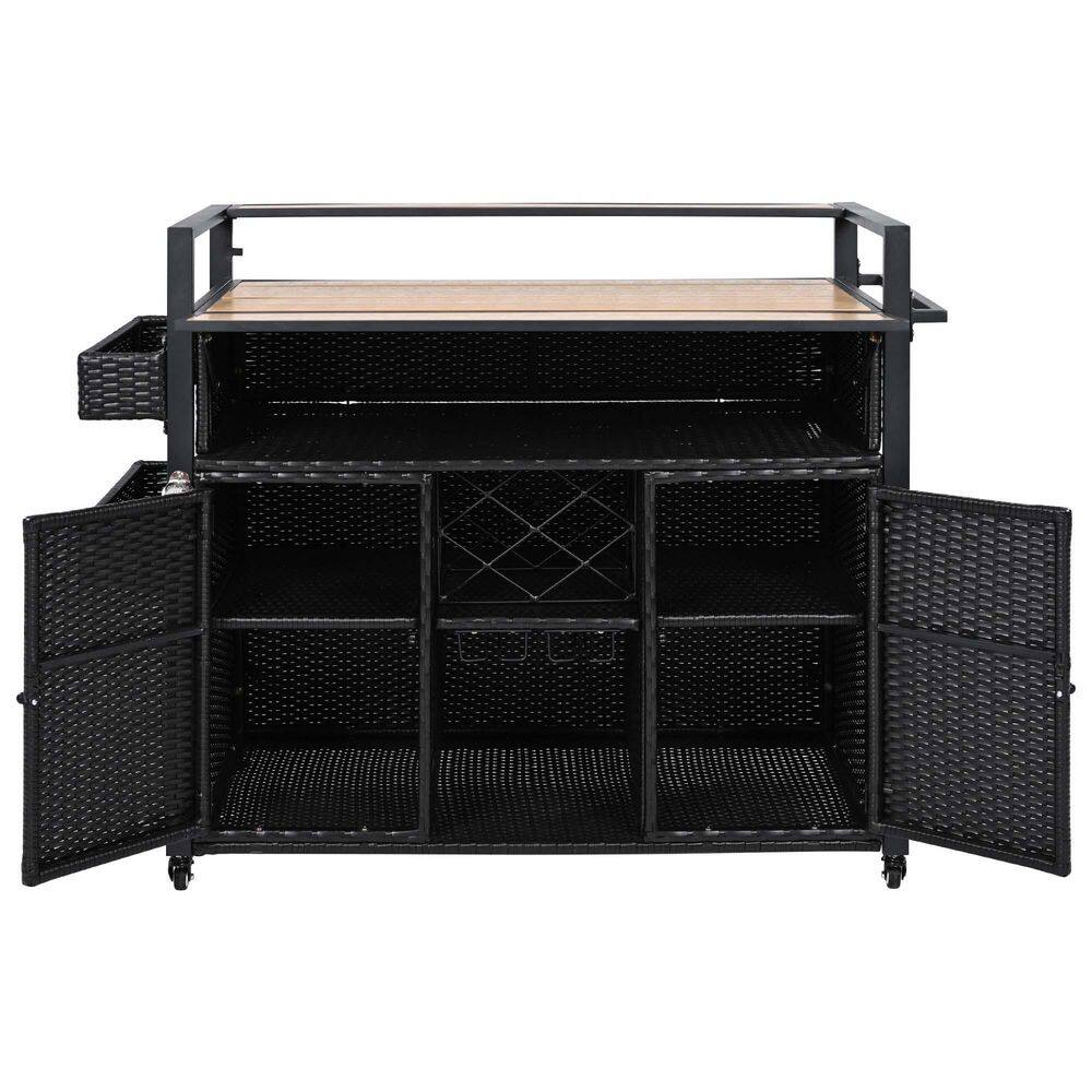 52.8 in. Black Wicker Outdoor Grill Cart with Extended Plastic Wood Table Top and Wheels price history on PriceWatchPro