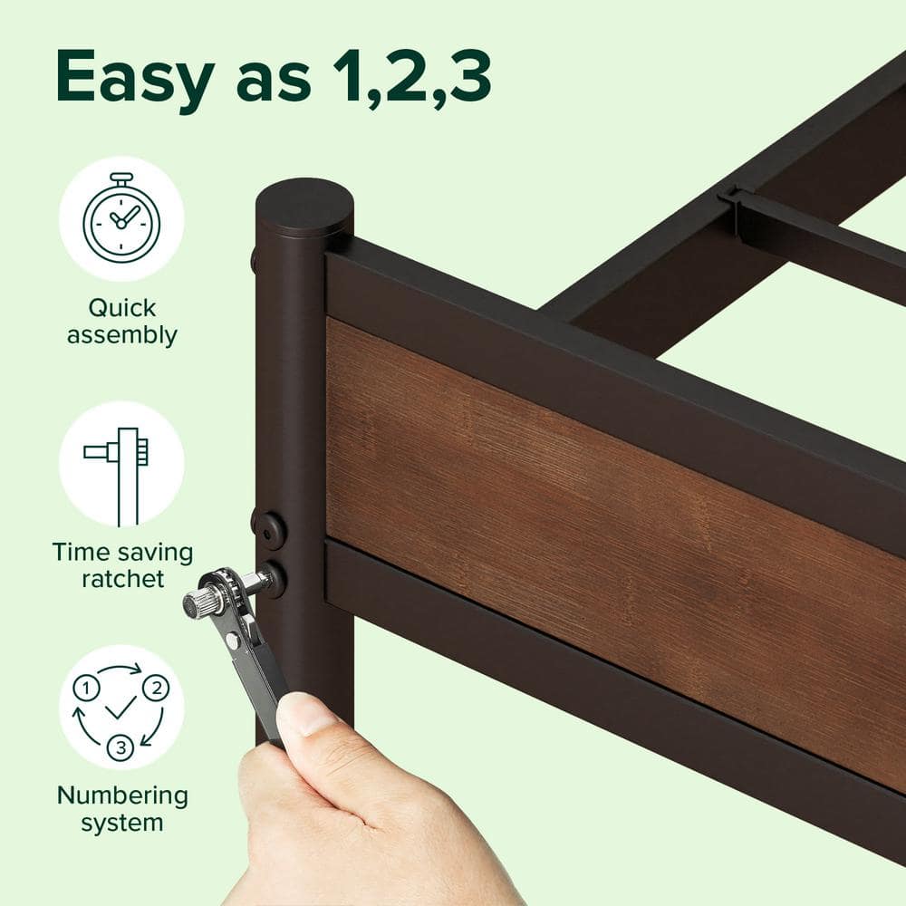 Full Roman Bamboo and Metal Platform Bed Frame with Slatted Headboard