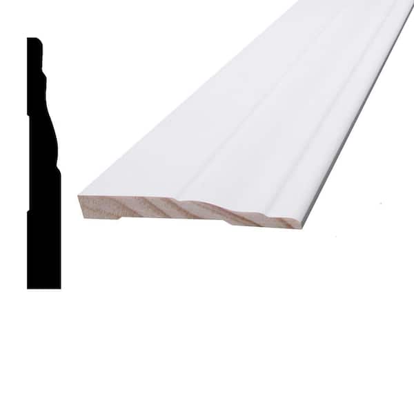 Alexandria Moulding 7/16 in. x 3-1/4 in. x 96 in. Primed Finger-Jointed Pine Wood Baseboard Moulding