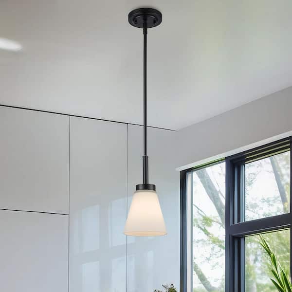 Fifer 1-Light Black Mini Pendant Light Fixture with Frosted Glass