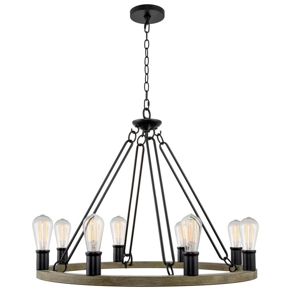 Kira Home Jericho 60Watt 8Light Black Farmhouse Chandelier, No Bulb Included RVLCC47088BK