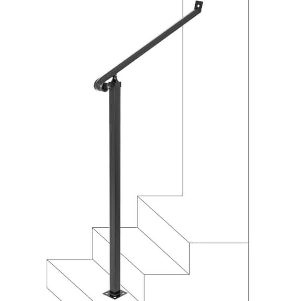 VEVOR Handrails for Outdoor Steps 2-3 Step Single Post Handrail Wrought Iron Handrail for Steps, Black
