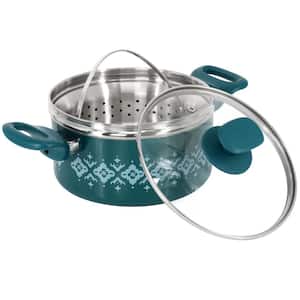 Savory Saffron 3 qt. Nonstick Aluminum Dutch Oven with Stainless Steel Steamer and Lid in Teal