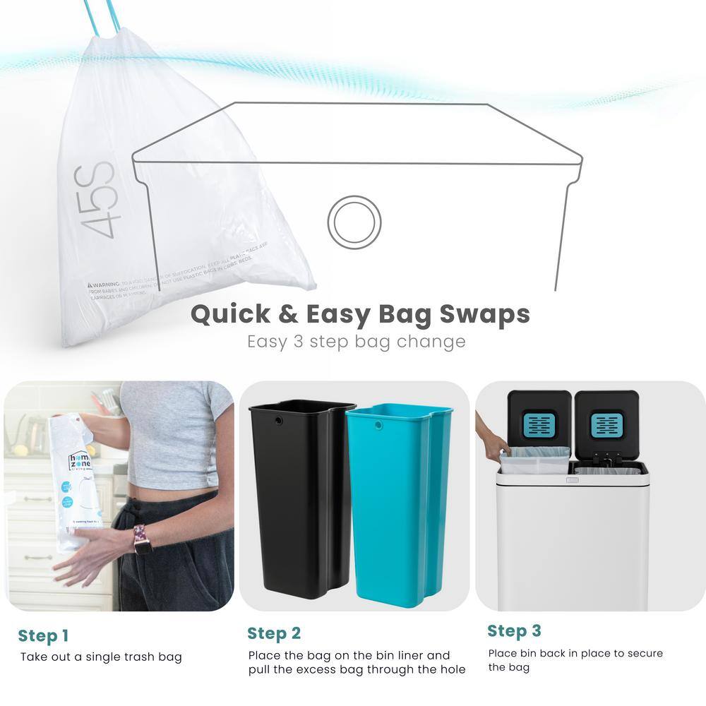Matte White Dual Compartment Stainless Steel Kitchen Trash Can