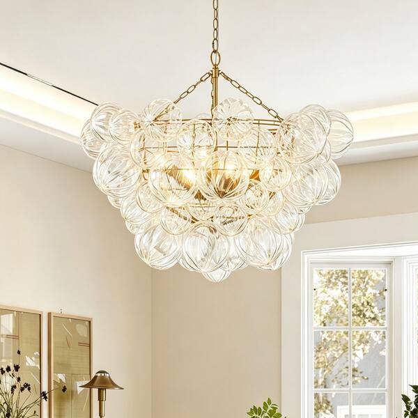 HUOKU Neuvy 8-Light 32.7 in.W Brushed Brass Modern Bubble Cluster