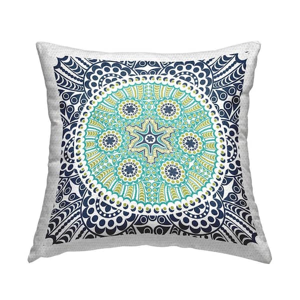 Intricate Mosaic Fractal Pattern Blue Square Outdoor Throw Pillow