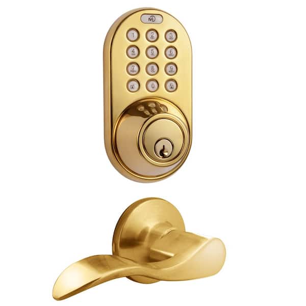 MiLocks Polished Brass Keyless Entry Deadbolt Lever Handleset Door Lock  Combo with Remote Control and Electronic Digital Keypad XFL-02P The Home  Depot
