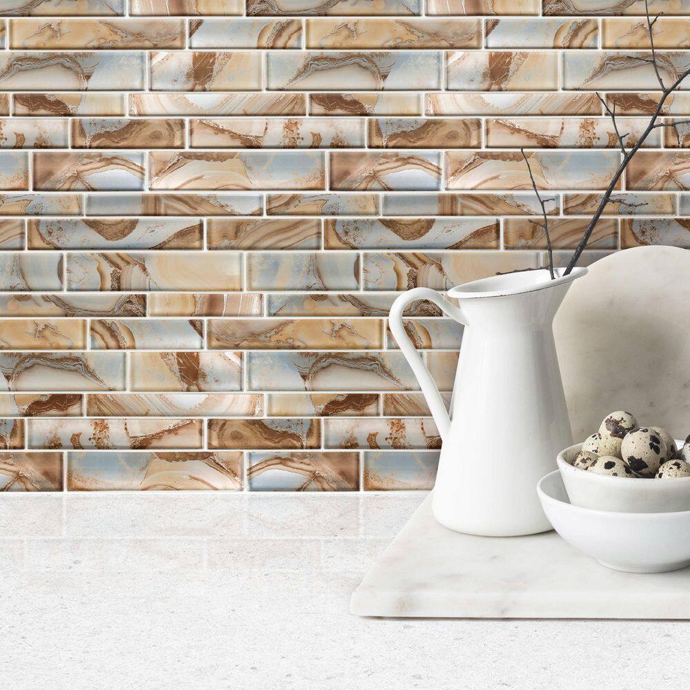 Agate Inspired Glass Brick Joint Mosaic Wall Tile Sample