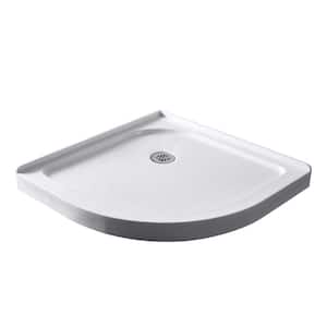 36 in. L x 36 in. W Sector Corner Shower Pan Base with Corner Drain in High Gloss White Non-slip Shower Base for RV
