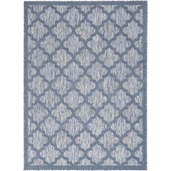 Nourison Easy Care Denim Blue 4 ft. x 6 ft. Geometric Contemporary Indoor Outdoor Area Rug