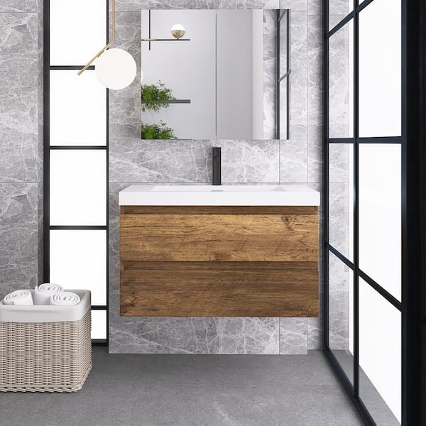 Unbranded 36 in. W x 19.5 in. D x 22.5 in.H Single Sink Bathroom Vanity Side Cabinet in Grey Oak with Cultured Marble Top