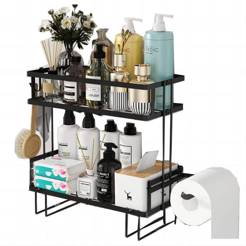 Dracelo 12.1 in. W x 5.9 in. D x 14.1 in. H Black 2 Tier Bathroom Over The Toilet  Storage Shelf with Paper Towel Holder B096XN5YSH - The Home Depot