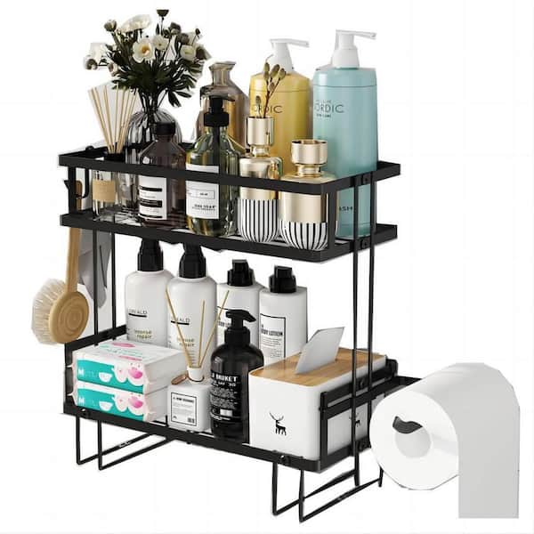 Dracelo 12.6 in. W x 6.1 in. D x 12.2 in. H Black 2 Tier Bathroom Over The Toilet  Storage Shelf with Wall Mounting Design B0992MZZWL - The Home Depot