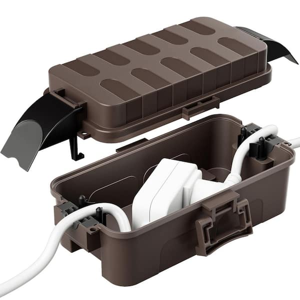 Waterproof Outdoor Electrical Box with Detachable Shield Covers, IP55 Cord Cover for Holiday Lights, Brown, 1-Pack