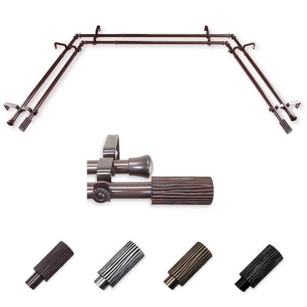 EMOH 13/16" Dia Adjustable 20"-36", 38"-72" Bay Window Double Curtain Rod with Ramon Finials in Cocoa