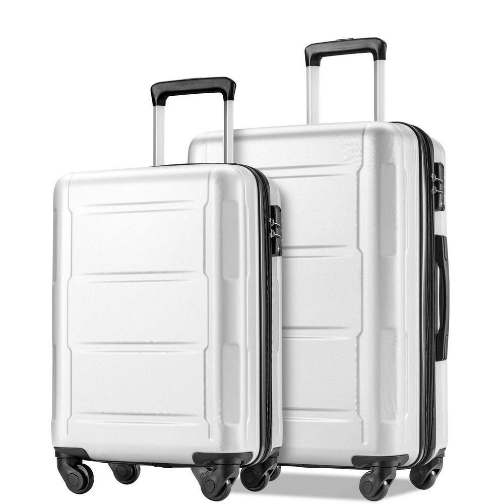 Tileon 20 in. Plus 24 in. White ABS Lightweight Luggage Suitcases with