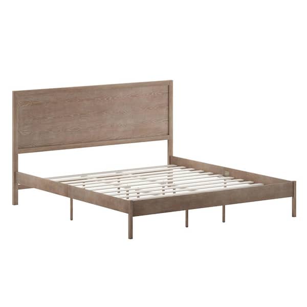 TAYLOR + LOGAN Brown Wood Frame King Platform Bed with Solid Wood