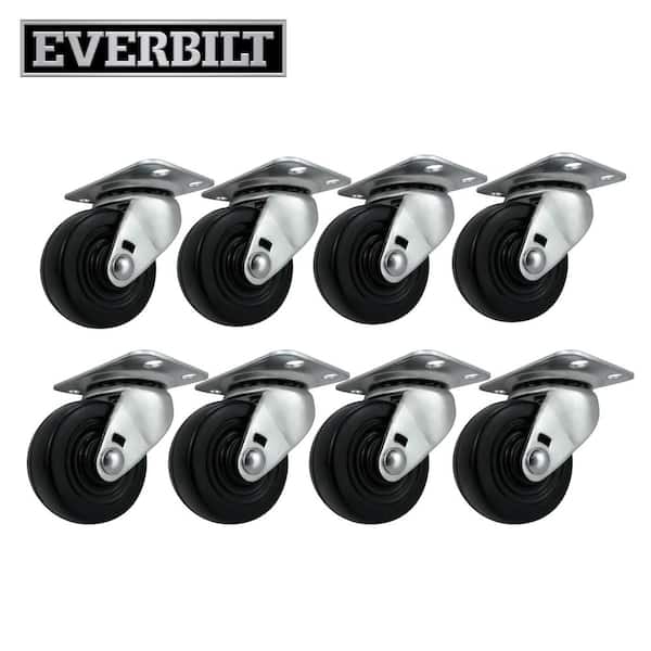 Everbilt 2 in. Black Soft Rubber and Steel Swivel Plate Casters with 90 lbs. Load Rating 8 Pack