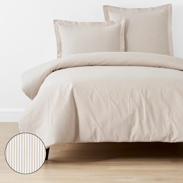 The Company Store Company Cotton Stripe Yarn-Dyed Tan Full Cotton Percale Duvet Cover
