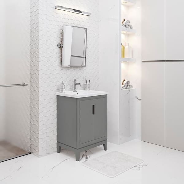 Elise 24.5 in. W x 18.5 in. D Bath Vanity in Cashmere Grey with Ceramics Vanity Top in White with White Basin and Faucet