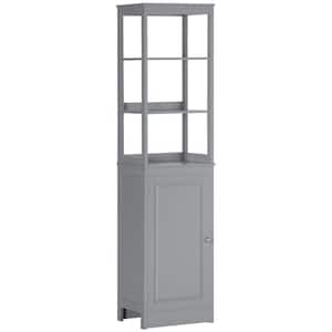 12.5 in. W x 15.75 in. D x63 in. H Gray Freestanding Linen Cabinet with 3-Tier Open Shelf and Cupboard in Grey