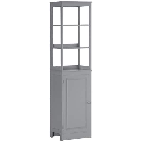 kleankin 12.5 in. W x 15.75 in. D x63 in. H Gray Freestanding Linen Cabinet with 3-Tier Open Shelf and Cupboard in Grey