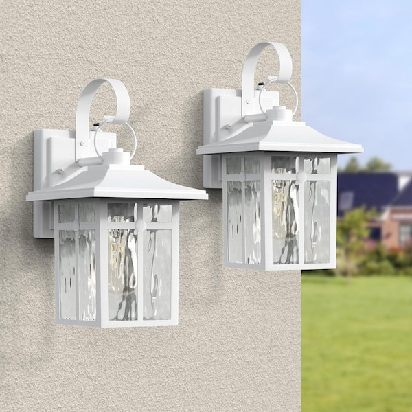 Hawaii Montpelier 1-Light White Hardwired 12.4 in. H Outdoor Sconce Dusk to Dawn Outdoor Wall Lantern Sconce (2-Pack)