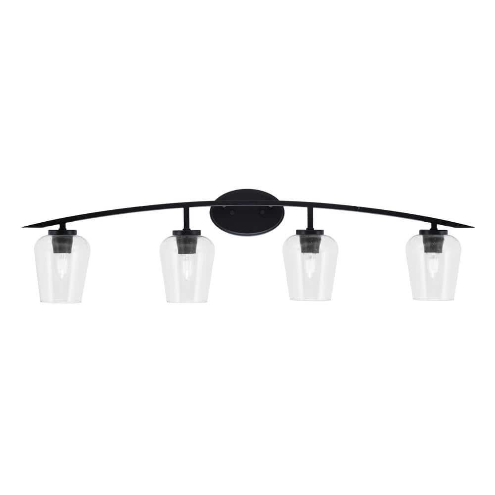 Siena 40 in. 4-Light Matte Black Vanity-Light with 5 in. Clear Bubble Glass