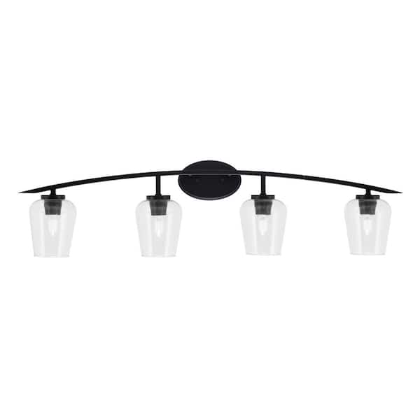Unbranded Siena 40 in. 4-Light Matte Black Vanity-Light with 5 in. Clear Bubble Glass Shades No Bulbs Included