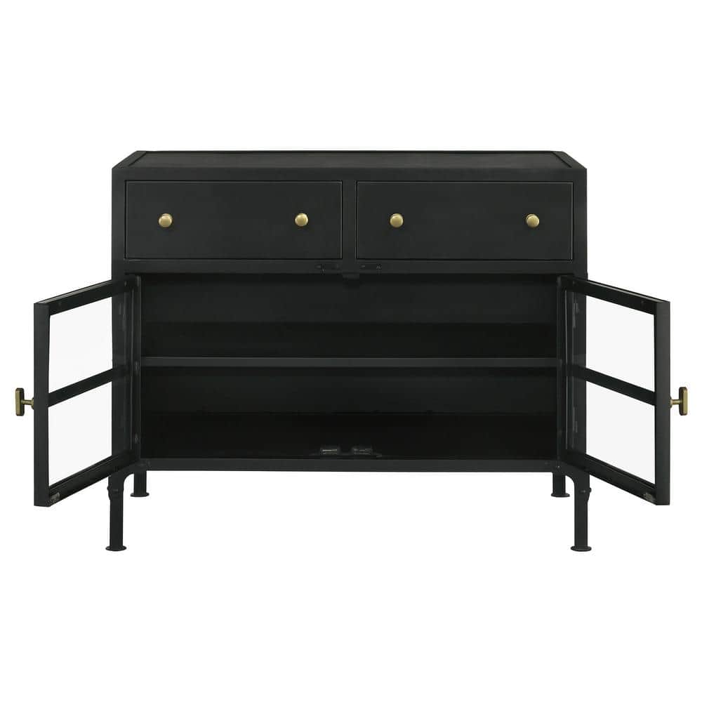 Black Metal Office Cabinet with Adjustable Shelving and Glass Doors