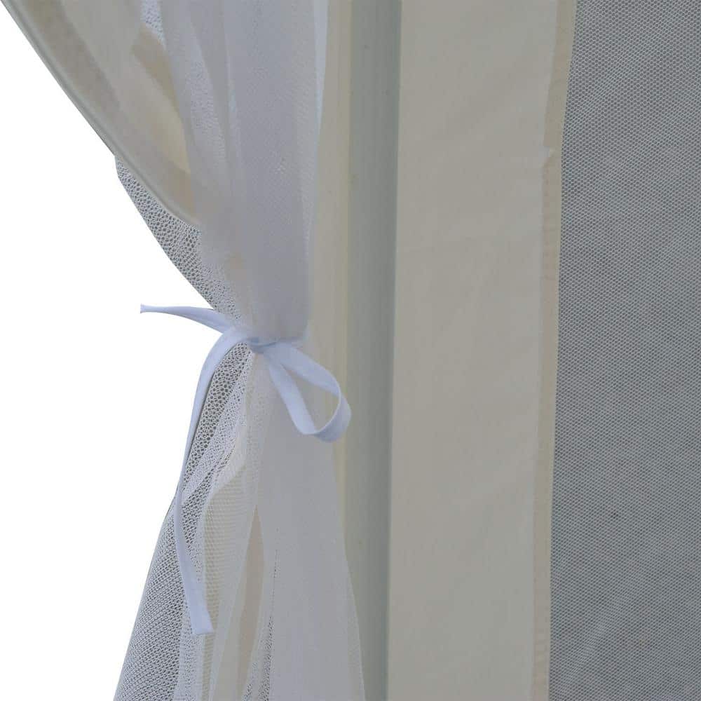 13 Ft Hexagon White Steel Frame Patio Gazebo with Mesh Walls