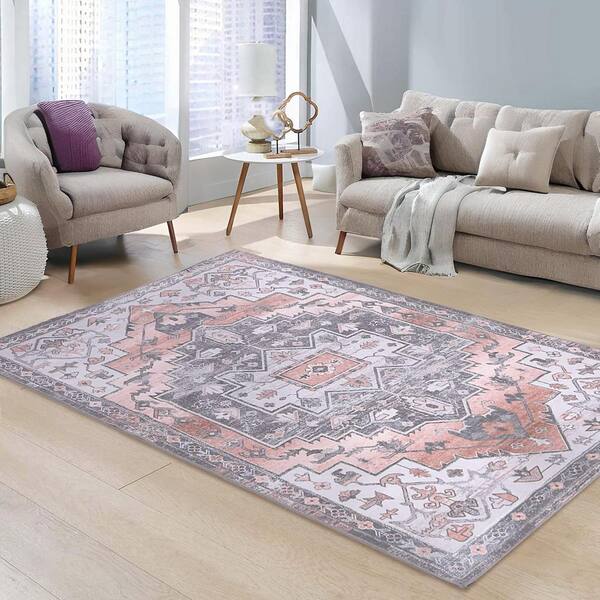 GlowSol 3'x5' Washable Entryway Rug Persian Vintage Rug Tradition Floral  Print Floor Carpet Distressed Indoor Mat for Home Decor, Brown 